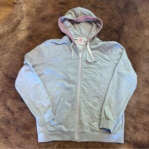 Lacoste Gray Zip Hoodie with Striped Accents - Size 7 / XL